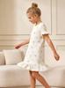 Vestido de Verano Blanco Crudo para Niñas, Cómodo y Suave, Corte A, Manga Corta, Vestidos para Niños