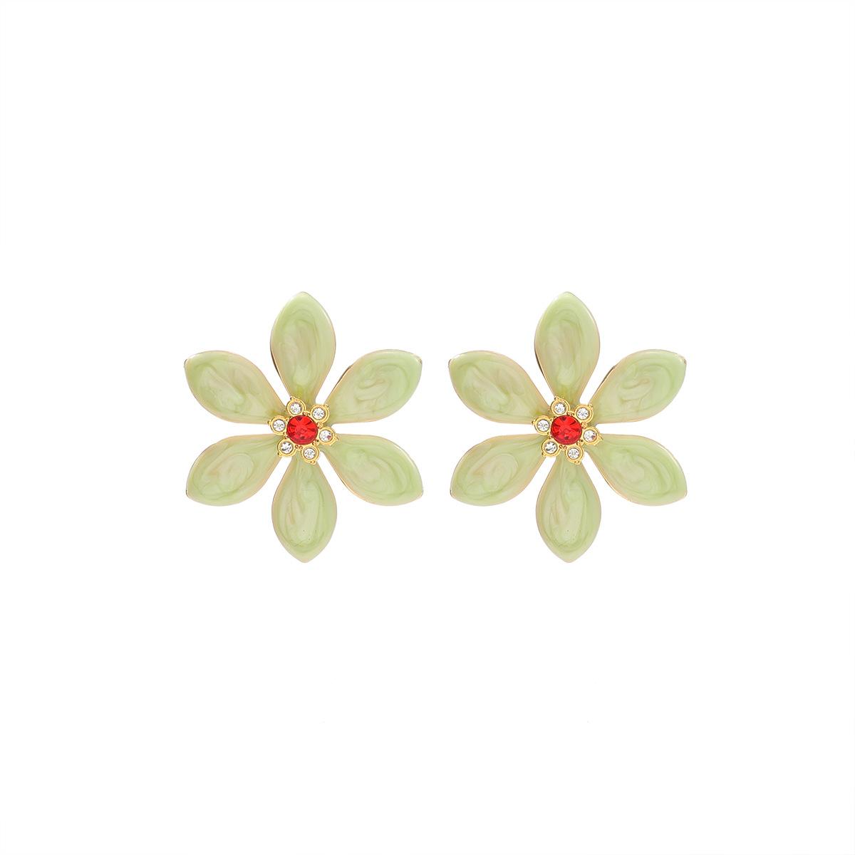 Diamond studded oil dripping flower earrings, niche design, sweet and versatile earrings