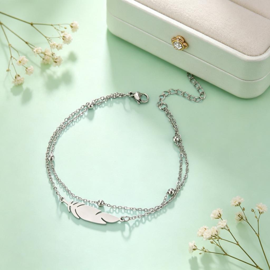 1PC Bohemian Style Chic Ankle Feather Ankle Chain Stainless Steel Beach Style Fashionable Summer Foot Beach Jewelry