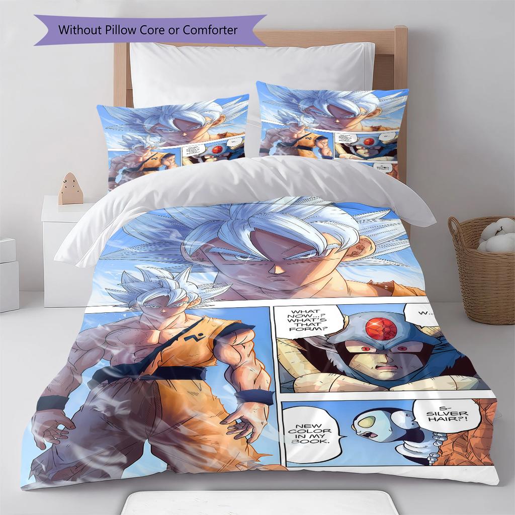 Son Goku Muster Bettwäsche, Steppbett Set Bettbezug Kissenbezug Zuhause Geburtstagsgeschenk (1 Bettbezug + 2 Kissenbezüge, ohne Füllung)