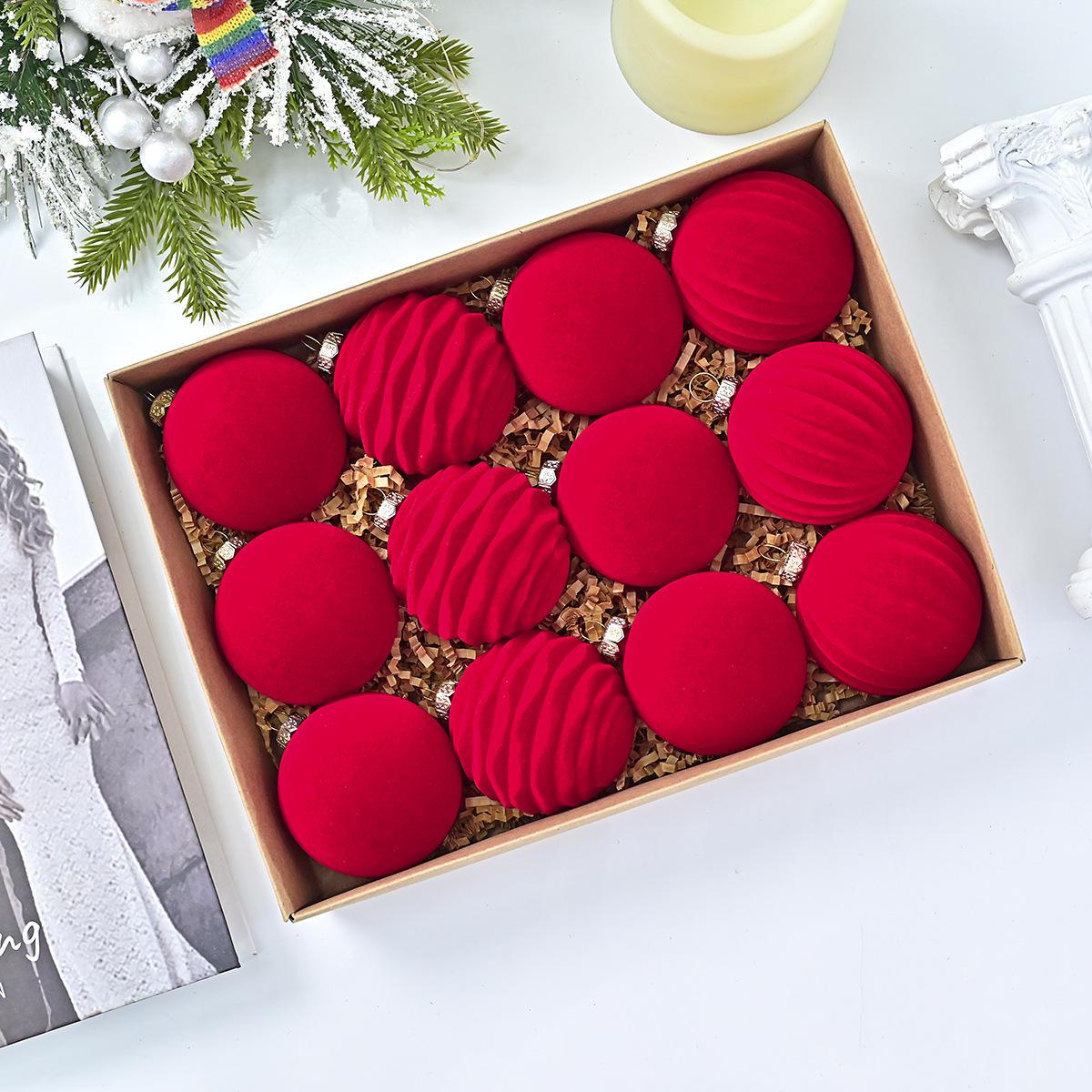 8cm Velvet Dark Color Flocked Christmas Tree Ornaments