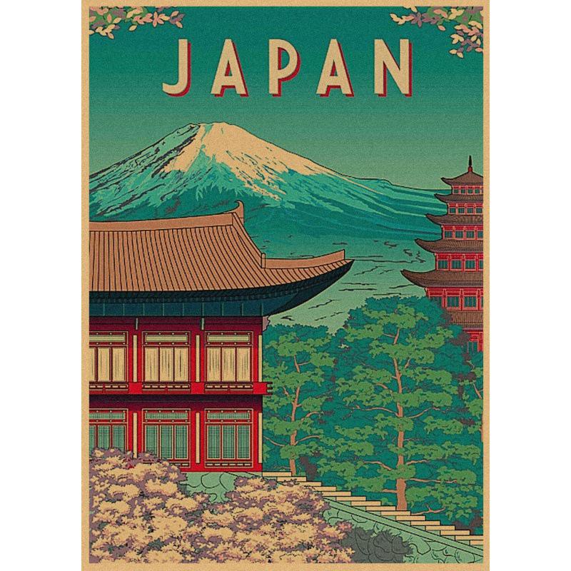 Retro Japan Reiseplakat: Sushi-Restaurant und Izakaya-Szenerie