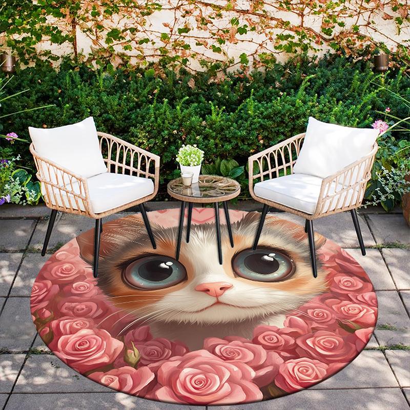 Pink calico cat pattern round rug,Carpet Rug for Living Room Bedroom Playroom ,Non-slip Floor Mat,Holiday Gifts and Birthday Gifts.