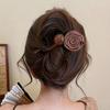 2pcs New Elegant Style Artificial Rose Flower Round Bead Hair Clips for Women, High-End Twist Claw Clip and Barrette Hair Accessories