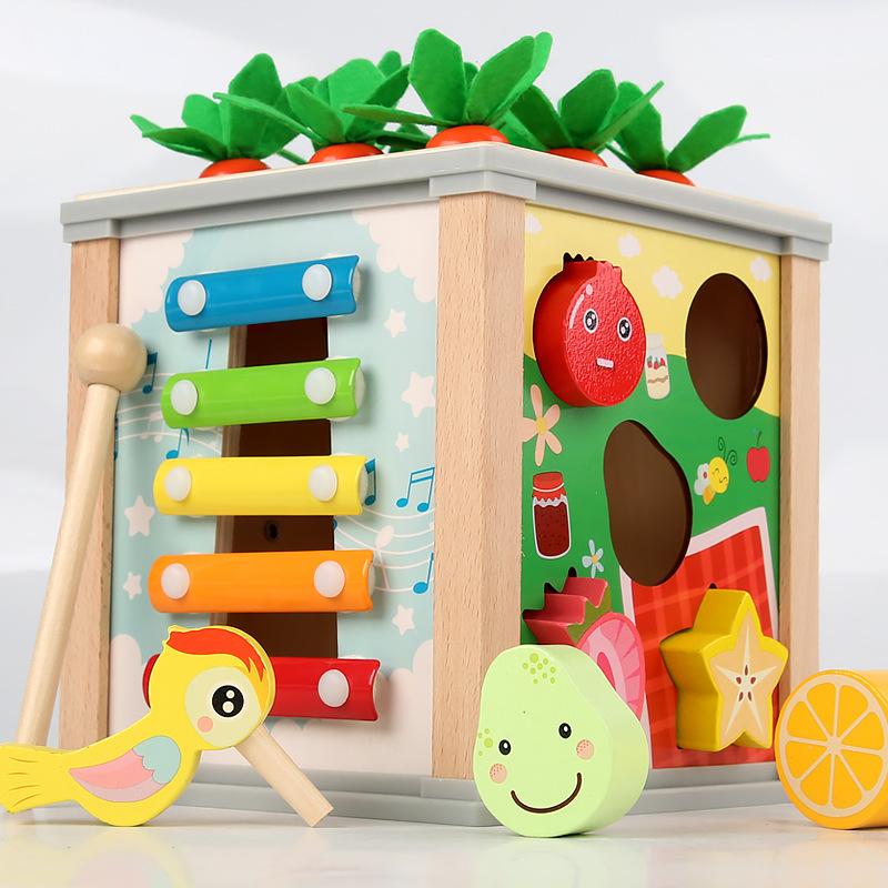 Children's Multi-functional Six-sided Hundred Treasure Box Early educationRound Beads Catch Insects Play Piano Shape Pairing Learning Educational Toys