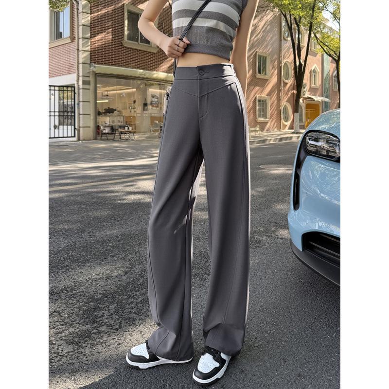 2026 Spring/Summer Women s Wide-Leg Ice Silk Suit Pants – Scimitar Narrow, Straight-Leg, Petite, Floor-Length Drape L