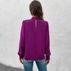 Women Khaki Mock Neck Pleated Puff Long Sleeve Blouse