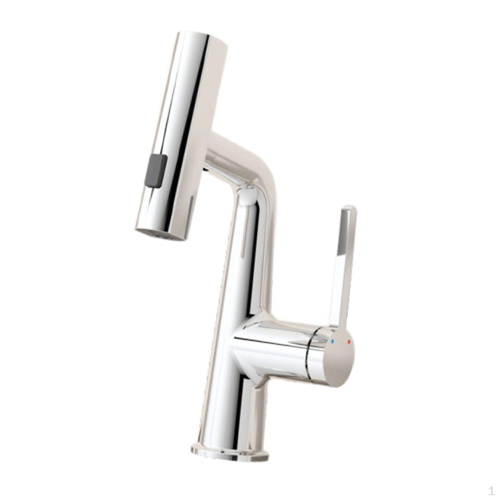 

Bathroom Faucet with Pull Out Sprayer Sink Accessory, 3 Water Modes Lavatory Vessel Argent