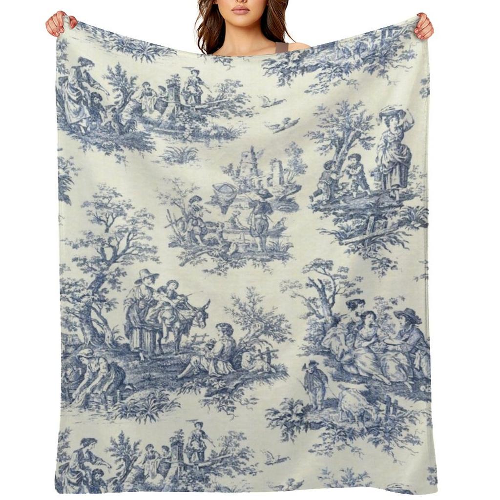 Pudrowy błękit Francuski Toile Wzory Piknikowe Koc do Rzucania Kemping Zima Łóżka Termiczny zabawny prezent Koce