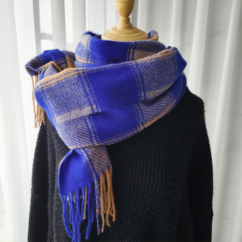 Women's 2024 Korean Style Plaid Snood: Versatile Thick Tassel Shawl for Autumn and Winter