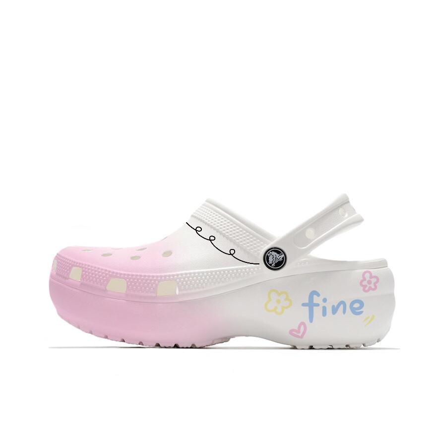 Crocs Classic Platform Clog Mandala Girl's School Style EVA Hole Shoes Unisex Blue Pink