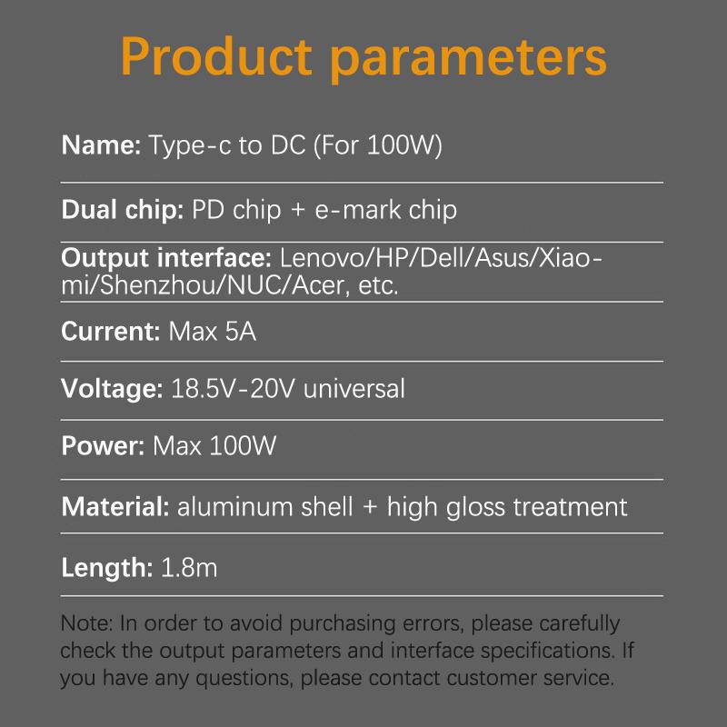 65/100W Τύπου C Συνδετήρας Τροφοδοσίας DC Υποδοχή Καλώδιο Κορδόνι USB Τύπου C σε Universal Γρήγορης Φόρτισης Για Φορητό Υπολογιστή Lenovo Asus Hp Acer