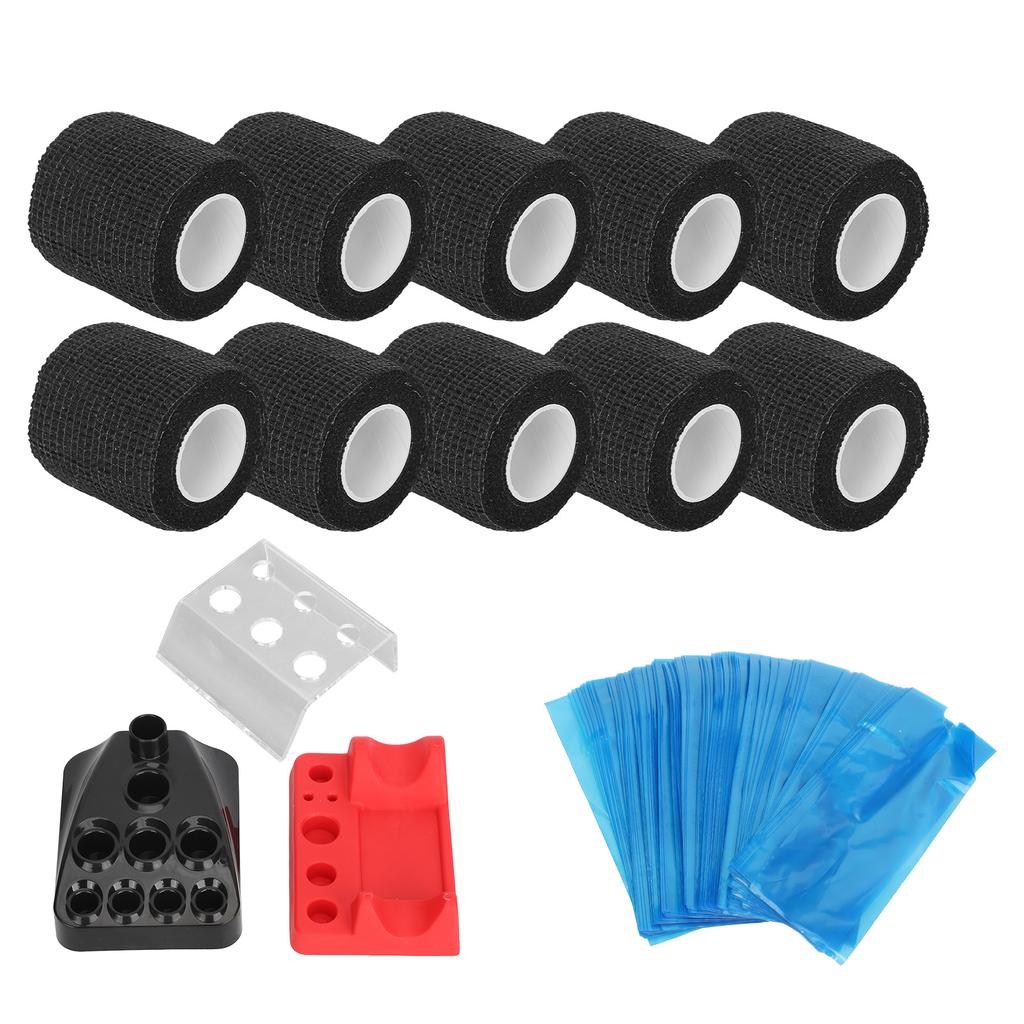 10pcs Tattoo Pen Elastic Bandage 200pcs Blue Tattoo Machine Pen Covers 3pcs Tattoo Ink Cup Holder Color Rack
