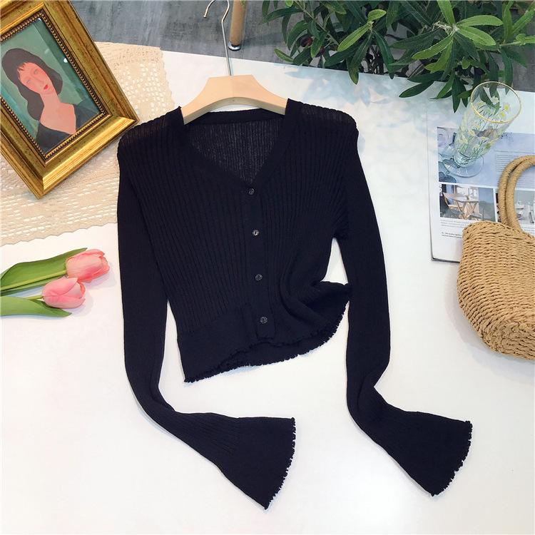 

Нежный и элегантный розовый вязаный кардиган для женщин, короткий топ с защитой от солнца для кондиционированных помещений One size чёрный