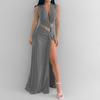 Women's clothing, new spring models, sexy solid color hollow knot V-neck dress