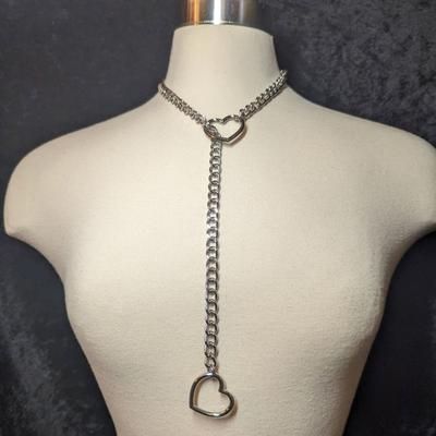 Personality Lariat Heart Necklace Stainless Steel Slip Chain Slipchain Choker Collar Punk Rock Heavy Cuban Long Chain For Unisex