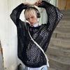 Dourbesty Gothic Hollow Out Knitted Pullovers Vintage Dark Academia Harajuku Sweater Tops Y2K See Through Oversized Cover-Up Y2k