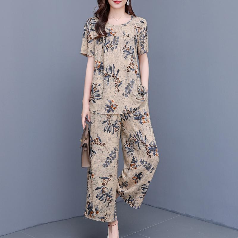 Summer Plus Size 2 Piece Sets Women Outfit Elegant  Loose High Waist Wide Leg Trouser Sets Female