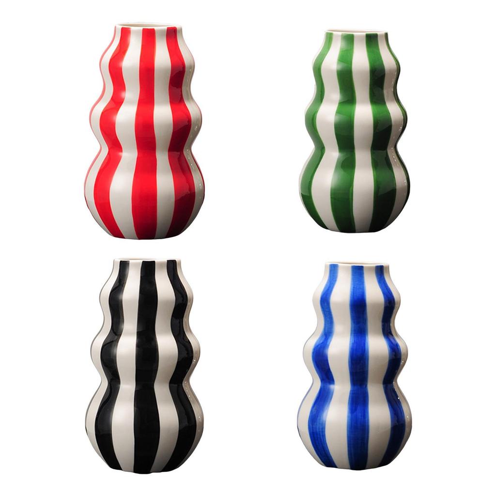 Painted Striped Ceramic Vase Birthday Gift Table Centerpiece Flower Arrangement for Table Entryway Living Room Shelf Office