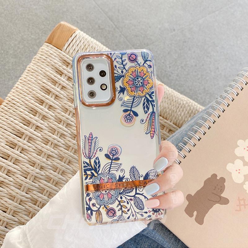 Painted Phone Case For Samsung Galaxy S20 S21 S30 Plus Ultra FE Transparent Flower Cover Soft TPU Shockproof Case For Samsung A12 A52 A72 5G