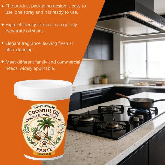 Deep Cleaning Polishing Paste, Multi-Purpose Coconut Oil Based Solid Paste for Stainless Steel Copper Furniture Kitchen Surfaces Natural Fragrance