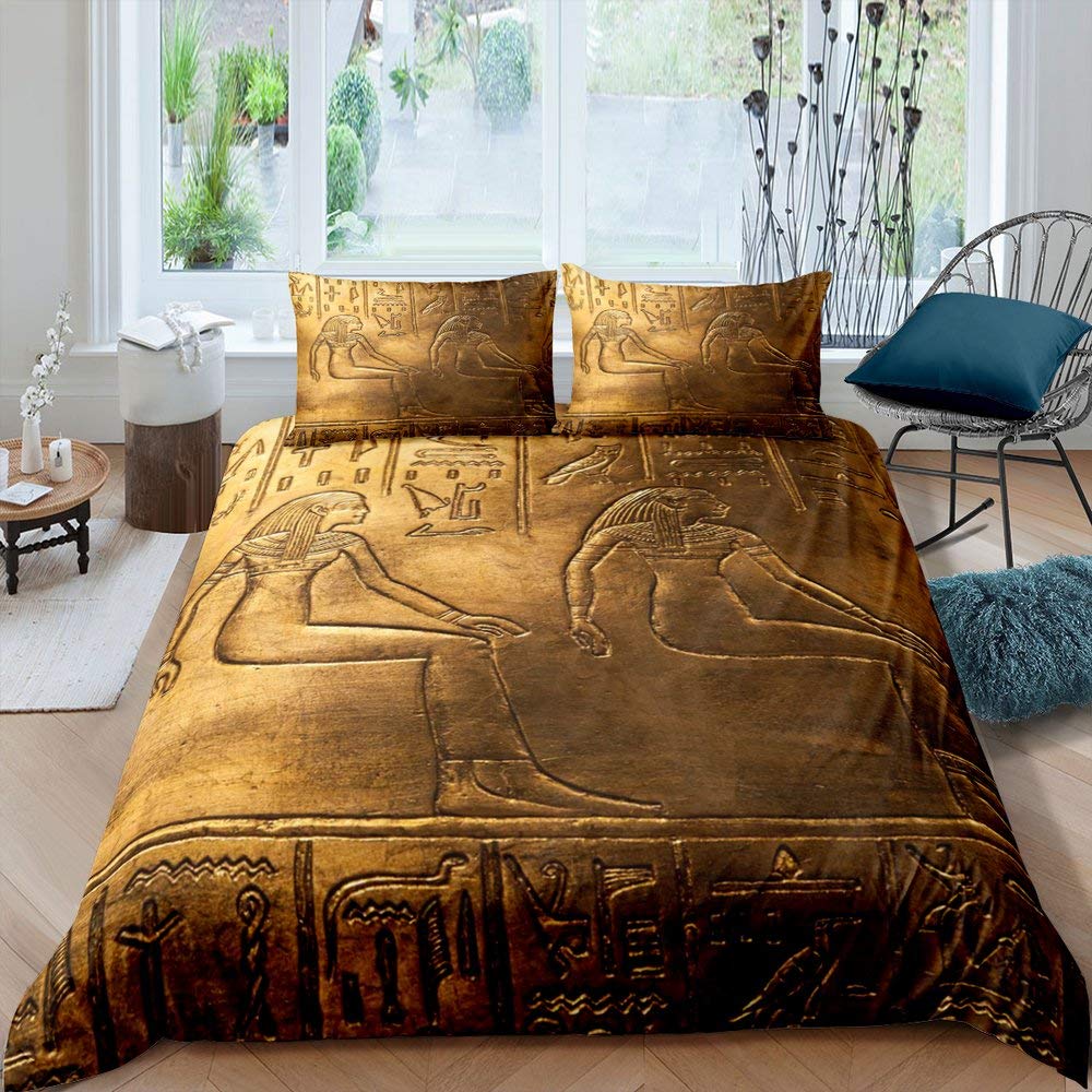 Ancient Egypt King Queen Duvet Cover Egyptian Symbol Bedding Set Pharaoh Pyramid Boho Comforter Cover Soft Polyester Quilt Cover