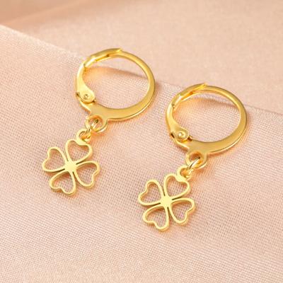 Cazador Mini Four-leaf Clover Pendant Earrings Stainless Steel Gold Color Lucky Earrings Jewelry Valentine's Gifts