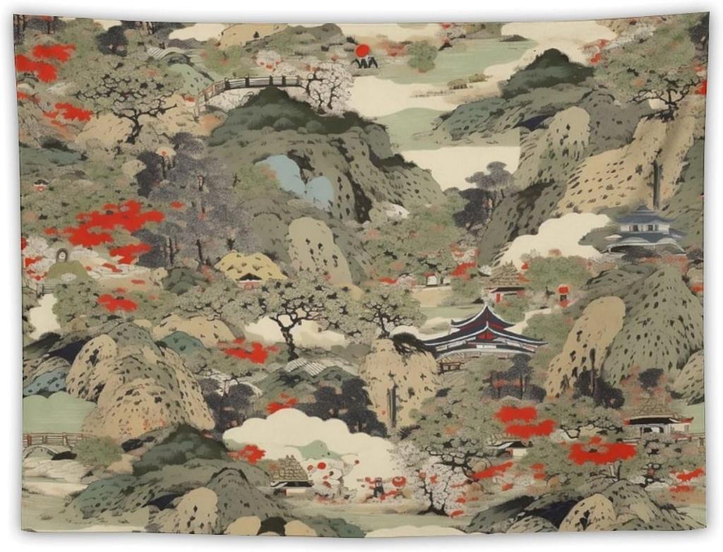 Japanese Red Geisha Tapestry Asian Cherry Blossom Traditional Kimono Folk Tapestries Home Decor Living Room Bedroom Apartment