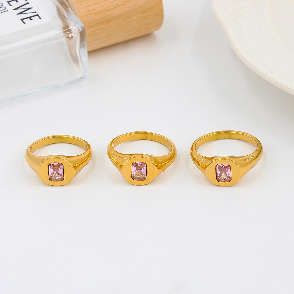 European and American Retro Zircon Ring for Women - 18K Gold Plated Stainless Steel Fashion Jewelry