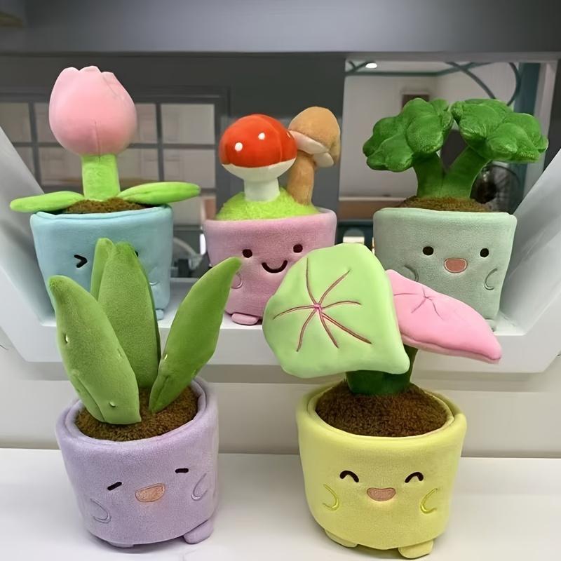 2in1 Cute Plant Potted Plush Toys Tulip Mushroom Aloe Vera Begonia Lucky Grass Plant Doll