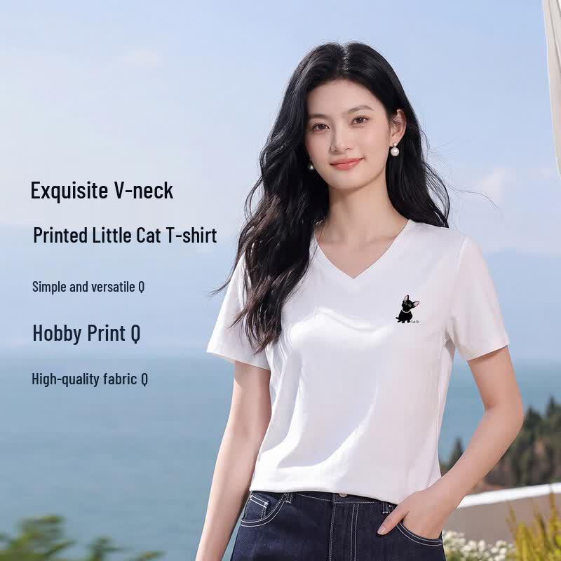 FivePlus Summer V-Neck Silk Blend Short Sleeve Top M синий