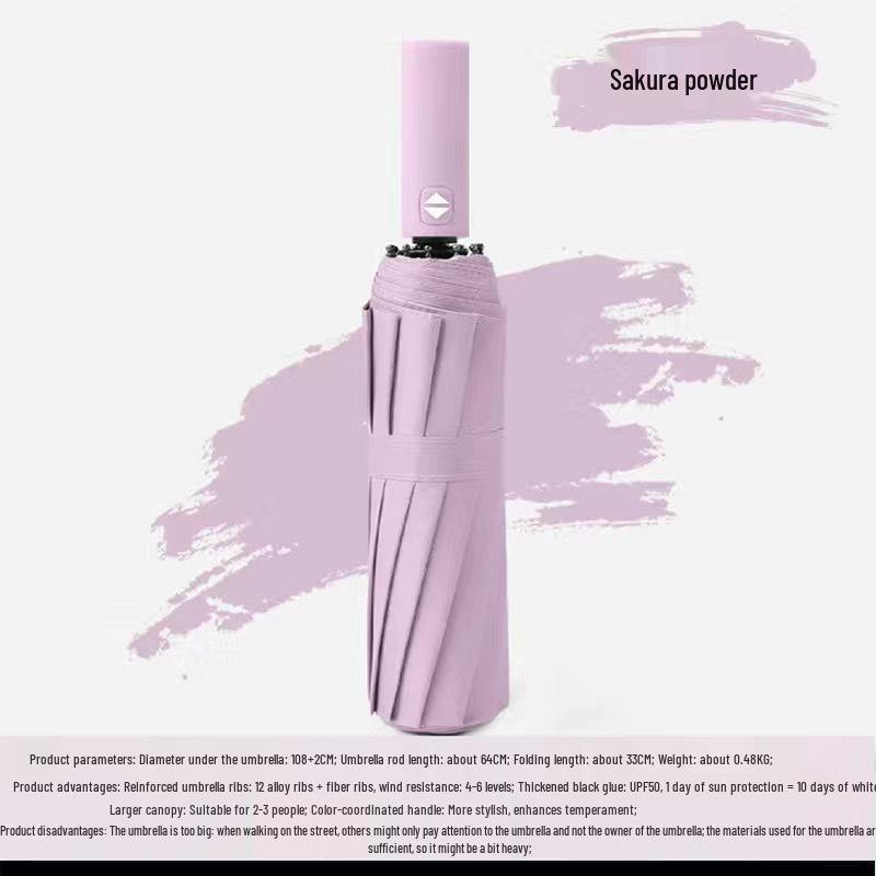 UV Auto Open/Close Large Double Folding Windproof Umbrella for Two, Reinforced for Sun/Rain, Dual Use for Men and Women