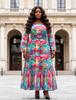 Elegant Floral Plus Size European & African Pleated Loose Dress for Women