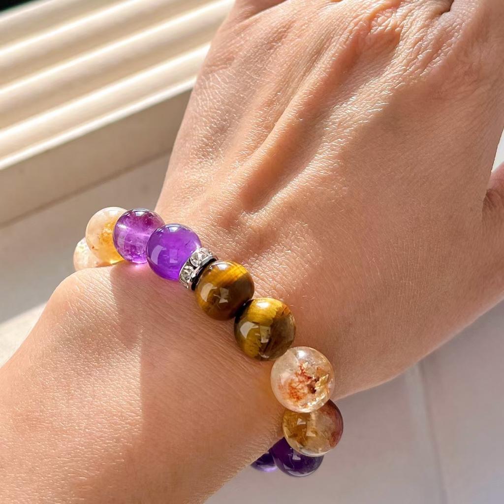 Retro Natürliche Honigmilch Abdeckung Citrin Amethyst Tigerauge Armband Basis Pendlerarmband