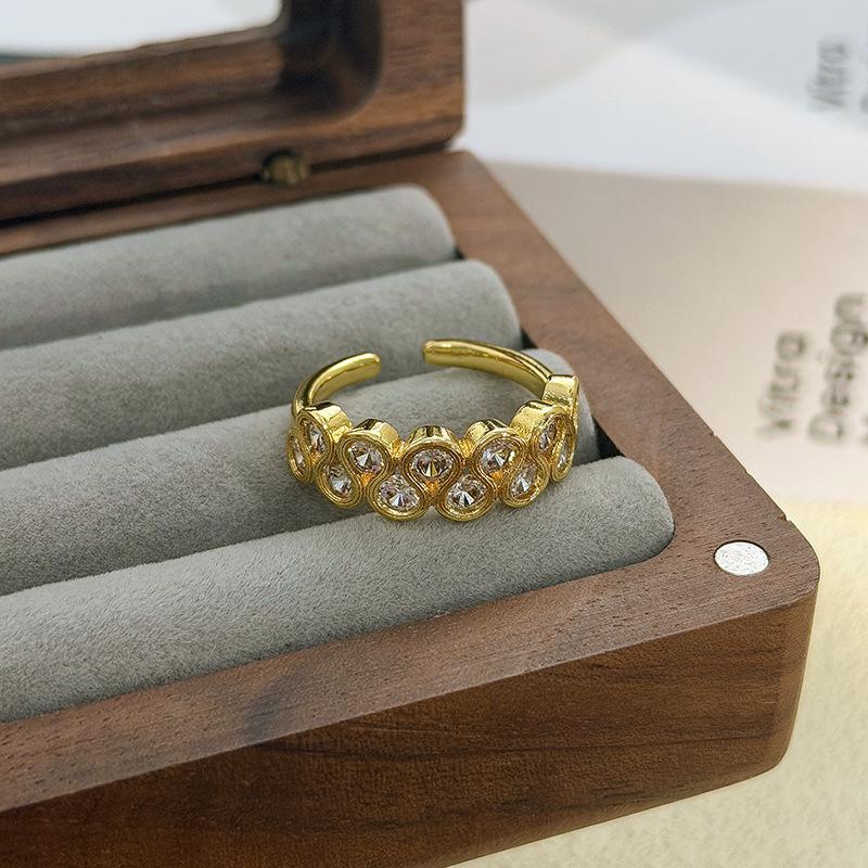 Light Luxury Full Diamond Row Diamond Zir*****Pen Ring Niche High Sense Commuting Stack Wearing Personalized Ring Woman