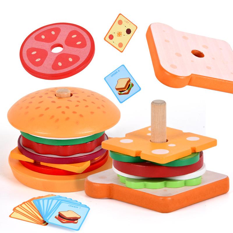 Wooden Hamburger Meal Pretend Play Set for Ages 2-4