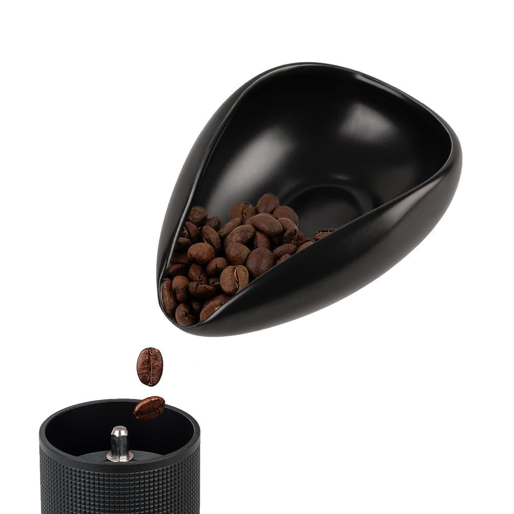 watchget Coffee Bean Cup Ceramic Coffee Bean Measuring Cup Pottery Measuring Tray Coffee Powder Receiver Black
