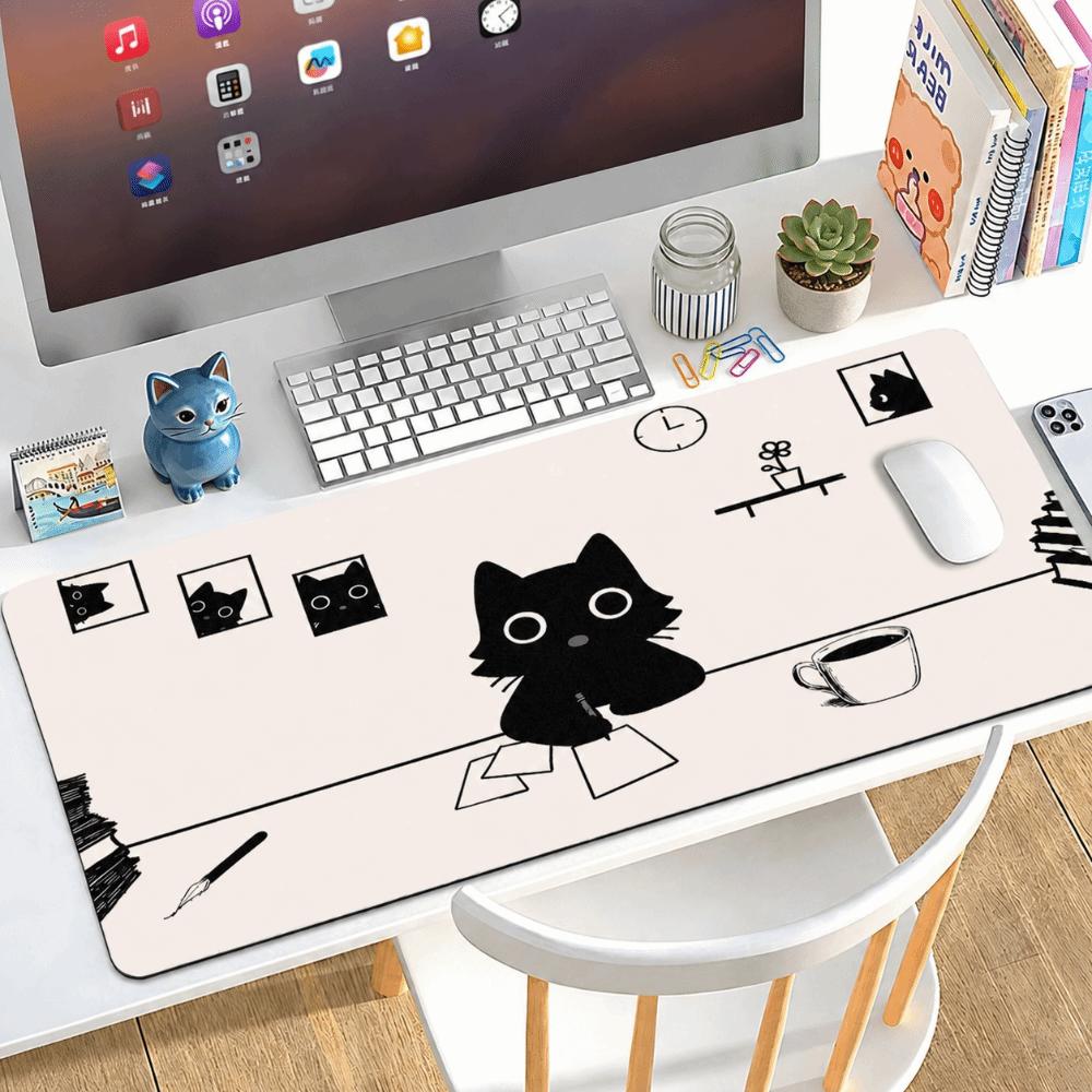 Rubber Black Cat Mouse Pad Extra Large Desk Pad Cute Computer Desk Mat  for Office and Home