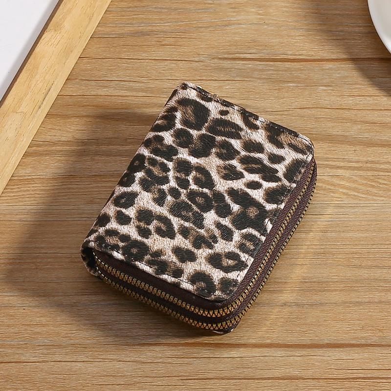 Portafoglio da donna a soffietto con doppia cerniera e stampa leopardata in pelle PU Portacarte di credito Portamonete di grande capacità Organizzatore di carte