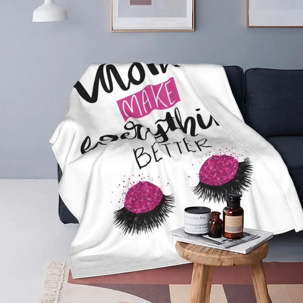 Eyelash Blanket Eyes Pattern Design Plush Throw Blanket, Modern Simple Lovely Flannel Fleece Blanket for Sofa Couch Room Decor