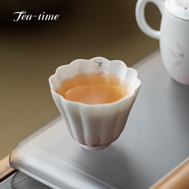 Handbemalte Rosa Orchidee Teetasse Keramiktassen Handgefertigt Blütenblatt Porzellan Teetasse Buddha Hand Tasse Teetassen Ungewöhnlicher Hersteller Jingde Town