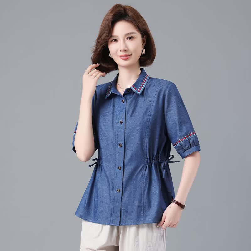 YUZHAOLIN Women's Summer Slim Fit Denim Shirt