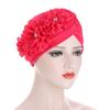 Three Flower Decal Design Turban Hat Elastic Hijab Cap Hair Loss Cover Headwear
