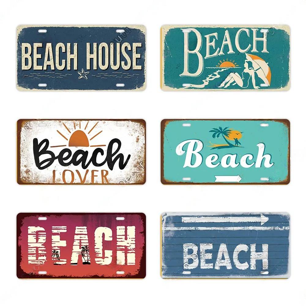 Summer Beach Retro Tin Sign Licenses Plate Plaque Metal Vintage Poster for Pub Bar Surf