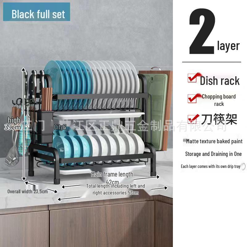 Countertop Dish Rack with Cutting Board, Knife Holder & Chopstick Storage for Bowls and Plates