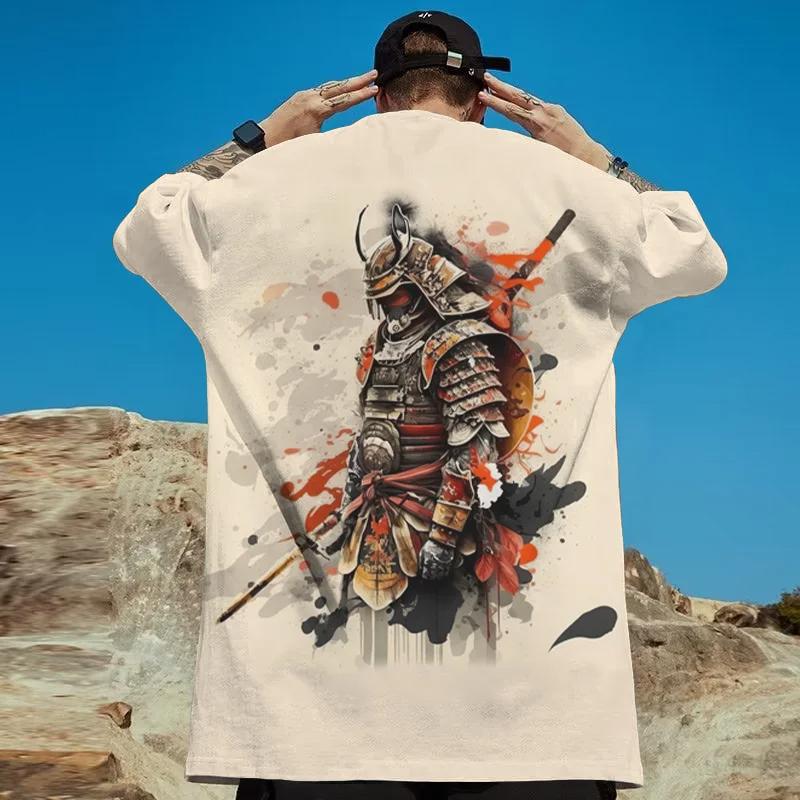 3D Japanese Samurai Demon Mask Print T-Shirts For Men Summer Casual Street Trend Top Loose Oversized Short Sleeve O-Neck T Shirt