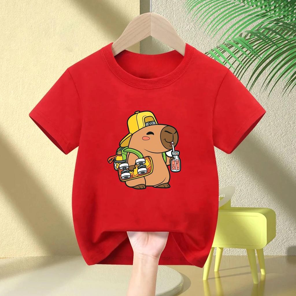 2026 Cute Capybara Funny Print Children's T-shirt Summer Polyester Boys Girls Short-sleeved Shirt Casual Boys Girls Clothes Tee Top