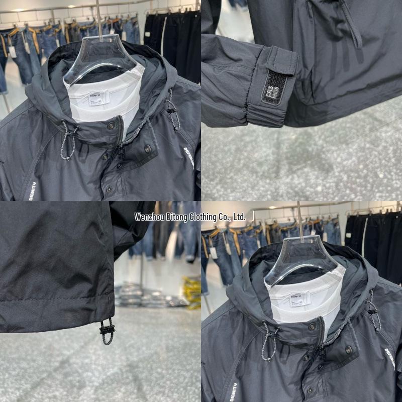 New Men's Spring Workwear Windbreaker: Hooded, Big Pocket, Zipper Pullover, Trendy Casual Loose Jacket