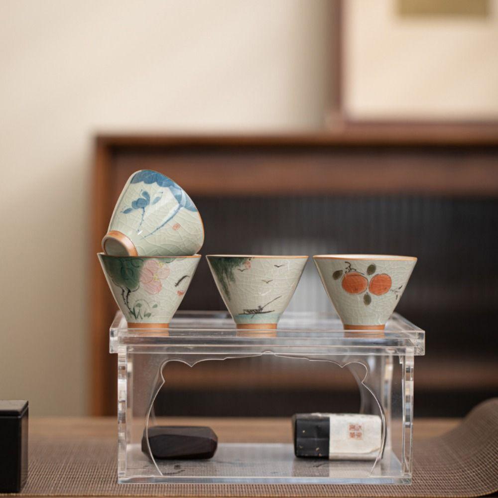 Lotus Graphic Ge Kiln Ceramic Tea Cup Hand-painted Tea Tasting Cups Kung Fu Tea Cup  Tea Making