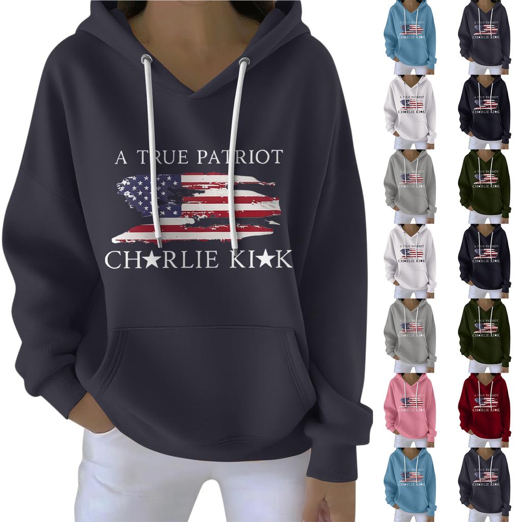 Ladies' Loose And Comfortable Drawstring V-neck Long Sleeved Printed Sweatshirt